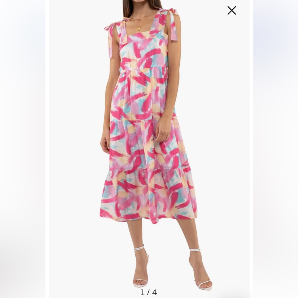 Blu Pepper Tie Strap Tiered Midi Dress